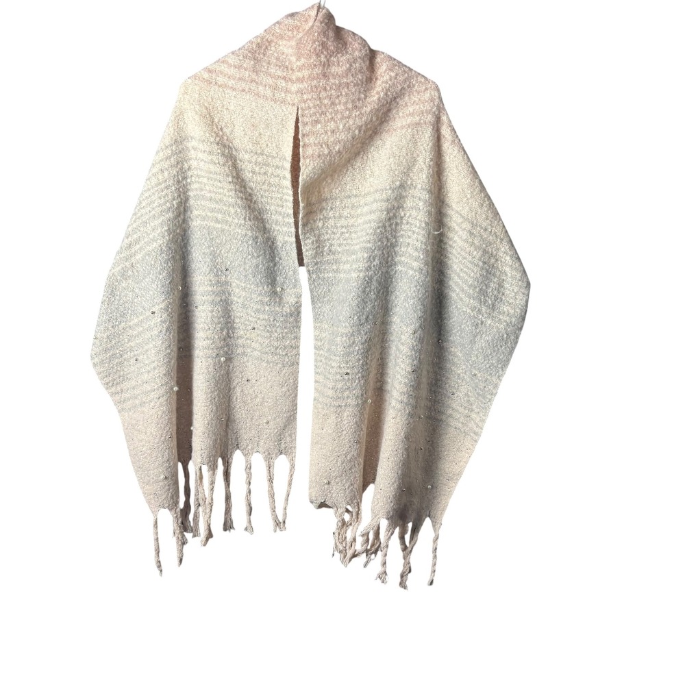 Couture Gems Scarf Women's Pink Ombre Pearl Rhinestone Embellished Fringed Wrap‎